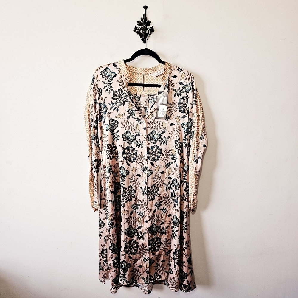 NWT Max Volmary Silk Floral Dress Size 36 US 6 (M) Long Sleeve Midi Pink